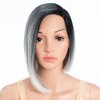 JOEDIR HAIR Bob Lace Front Wigs for Women Ombre Grey Asymmetrical Bob Wigs Side Part Bob Lace Wig Short Straight Bob Synthetic Hair (Color: 3T1B/GWHT)