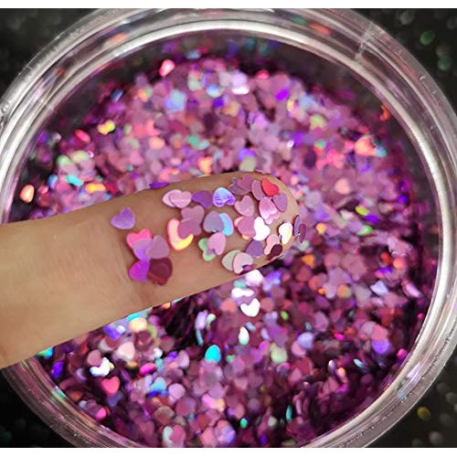 Heart Glitter Confetti 2mm Heart-Shaped Confetti Laser Sequins for Party Decoration, DIY Crafts, Premium Nail Art, Body Art Eye Bling - 10g,Holographic Purple