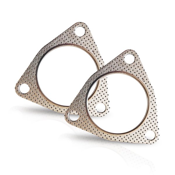 Fluher 2 PCS Car Exhaust Gasket, Durable Metal 500MPa Vehicle Seal Accessories with 3 Holes, Universal Waterproof Oval Automotive Exhaust Gasket Replacements for Truck SUV Car (Silver #2.5In)
