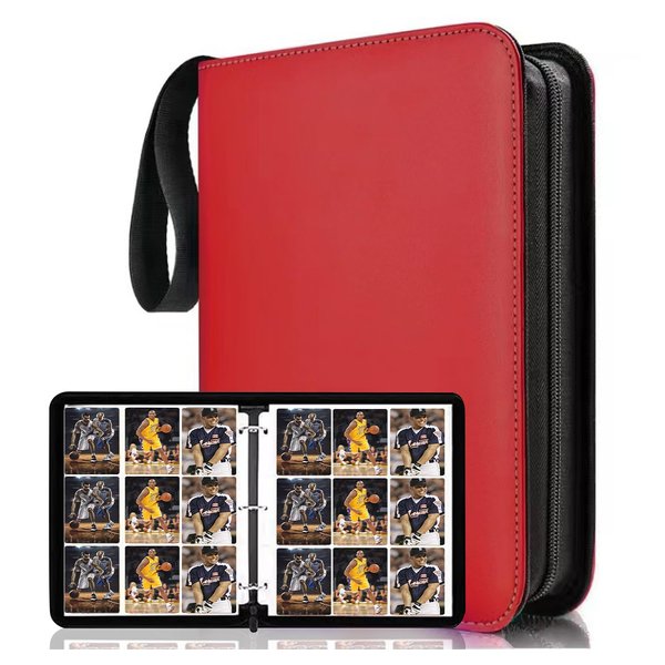 9 Pocket Trading Card Binder, 900 Pockets Basketball Card Binder for MTG, Top loading Pockets Card Collector Album, PU Leather Card Collector Folder for Game Cards, Sports Cards (Red)