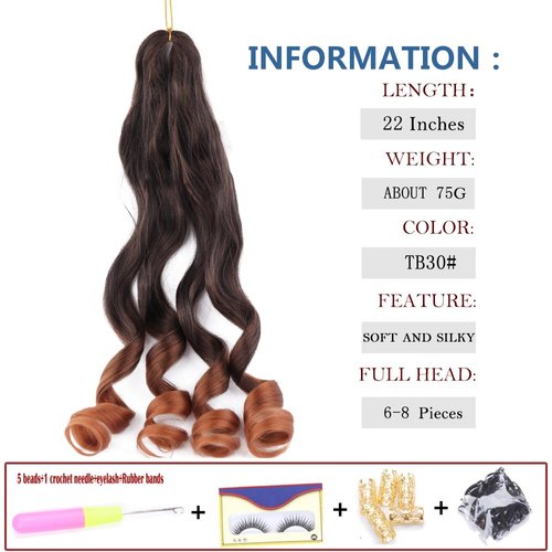 Spanish Curly Braids Hair 7 Pack Loose Wavy Spiral Curl Braids French Curl Crochet Braid Deep Wave Synthetic Hair Extensions Pre Stretched Bouncy Braiding Hair 22 inch 75g/pack (22 inch （7 pack）,