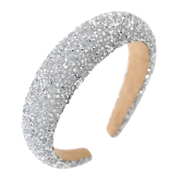 Gmmidea Silver Diamond Rhinestone Headbands for Women Girls Bling Sparkle Beaded Crystal Headband Jeweled Thick Padded Hairband Non Slip Glitter Hair Hoop Accessories B-Silver