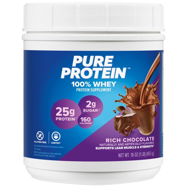Pure Protein Powder - Whey, High Protein, Low Sugar, Gluten-Free, Chocolate - 1 lb (Packaging May Vary)