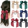 Lawie 6 Pack Satin Skinny Long Bowknot Hair Bows Scrunchies With Ribbon Bow Ponytail Holder French Twist Elastics Rubber Bands Chignon Bun Hairbands Accessories for Women Girl
