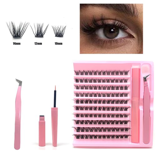 Lifernilash DIY Natural Lash Extension Kit 120Pcs Lash Clusters Kit Wispy Eyelash Extensions 10-14MM Individual Lashes Extensions with Lash Glue and Eyelash Extension Tweezers (Nneka)
