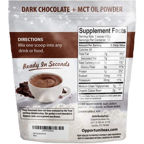 Opportuniteas MCT Oil Powder, Keto Creamer for Coffee, Drinks&Smoothies, Low Carb Keto Friendly, Boost Energy&Mental Focus, Supplement for Ketogenic Diet, Gluten Free&Non-GMO, Dark Chocolate 6 oz