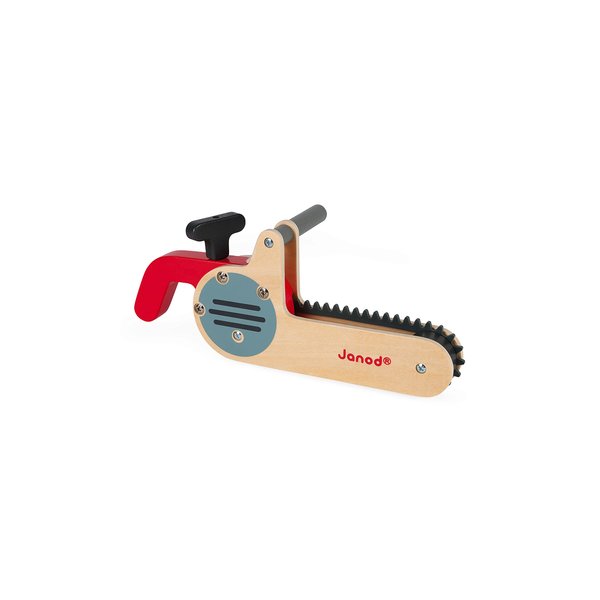 Janod Brico'kids Pretend Play Wooden Chainsaw - Safe Silicone Blade with Sound – Ages 3 Years+ - J06471