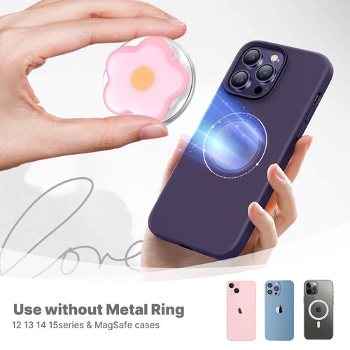 LOLLWIDY Phone Grip Compatible with MagSafe, Detachable Solid Color Flower Phone Grip Holder Collapsible, Compatible with Kindle, Smartphone Tablet Cell Phone Accessory (Magnetic Type, Pink)