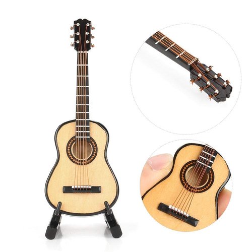 Miniature Guitar Model Decor, Miniature Wooden Guitar Model Display Mini Musical Ornaments Craft Home Decor for Dollhouse Accessories Model Home Decoration