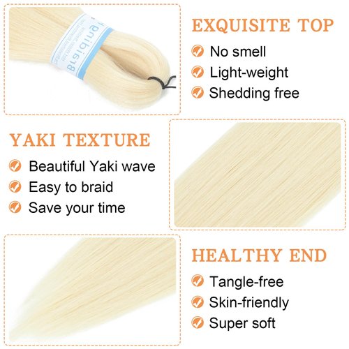 Berracy Braiding Hair Pre Stretched for Women Box Braids Synthetic Hair Extensions Jumbo Yaki Texture Hot Water Setting Natural Braid Girls Blonde 613 (24inch 3Packs)