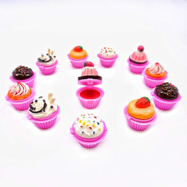 Tytroy Assorted Scented Novelty Lip Gloss Cupcake Lip Balm Makeup Party Favor (12 pc)