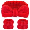 Hanaive 3 Pcs Face Wash Headband Wristband Set for Women SPA Bow Headbands Soft Facial Makeup Headband for Washing Face Shower Skin Care Hair Supplies(Red)