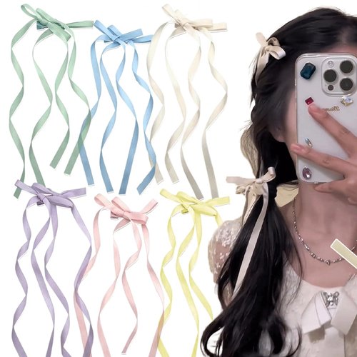 12PCS Ribbon Bow for Hair, Double Bowknots Hair Barrettes, Long Tassels Ribbon Hair Tinsel Clip, Kawaii Accessories for Women, Cute Bows Braiding Hair Accessories for Women