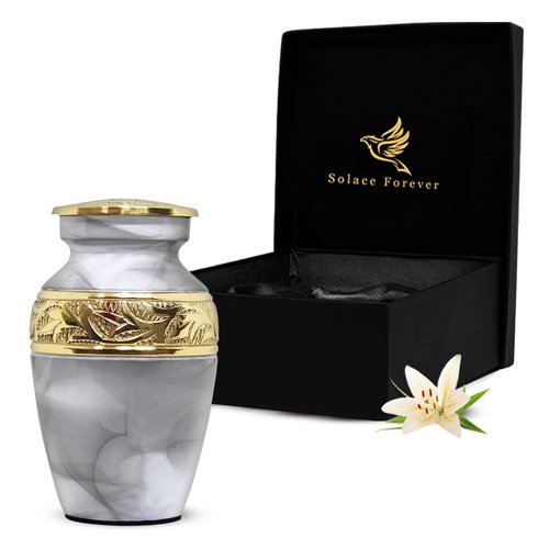 White Keepsake Urn - Small Urn for Human Ashes with Box & Bag Included - Mini Urn for Ashes - Perfect Memorial Urn - Honor Your Loved One with Small Cremation Urn - White Urn for Male, Female & Baby