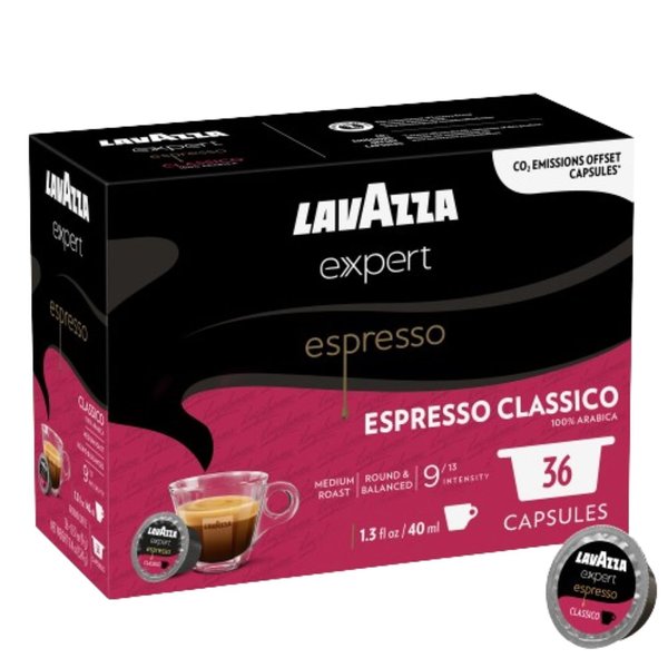 Lavazza Expert Espresso Classico Coffee Capsules, Round and Balance,Medium Roast, 100% Arabica, notes of cereals, Intensity 9 out 13, Espresso Preparation,Blended and Roasted in Italy,(36 Capsules)