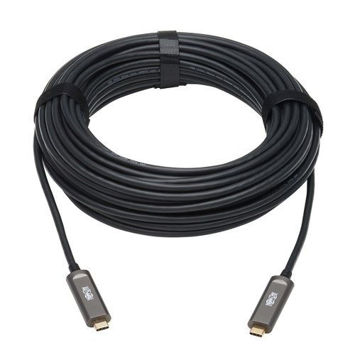 Tripp Lite USB-C Fiber (10 Gbps) Data Cable, USB 3.2 Active Optical Cable, Male to Male, Black, Plenum-Rated for in Wall & Ceiling Installations, 49 Feet / 15 Meters, 3-Year Warranty (U420F-15M-D3)