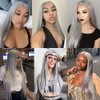 xiweiya Grey Wig Long Ash Grey Wig Nature Wave Hair Middle Part Synthetic Lace Front Wigs For Women 24 inch