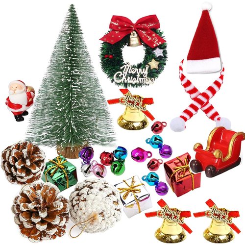 Shonchii 27pcs Doll House Christmas Decoration, Miniature Christmas 1:12 Miniature Dollhouse Accessories Set, 5.9" Mini Christmas Tree, Mini Christmas Wreath, Holiday Party Favors (Green)