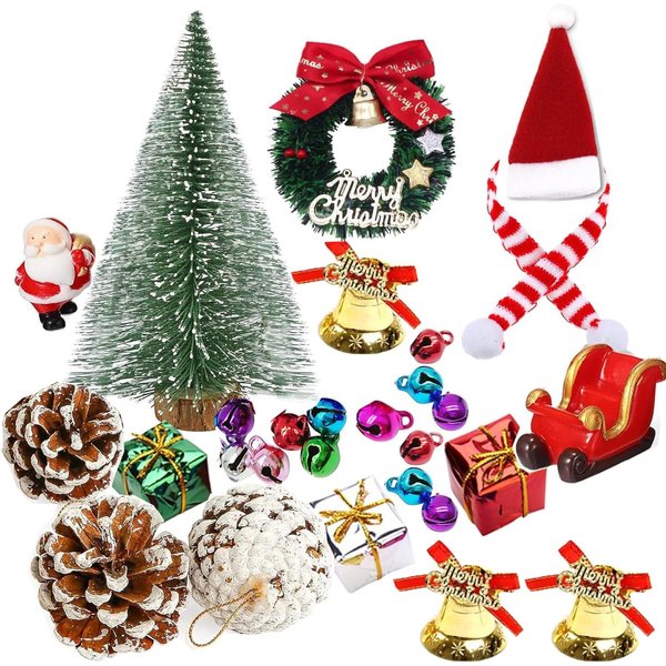 Shonchii 27pcs Doll House Christmas Decoration, Miniature Christmas 1:12 Miniature Dollhouse Accessories Set, 5.9" Mini Christmas Tree, Mini Christmas Wreath, Holiday Party Favors (Green)