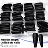 AddFavor Long Press on Nails Black Matte Ballerina Fake Nails Full Cover False Acrylic Nail for Women, 240pcs Black Nails with Nail Glue Adhesive Tabs File Tools