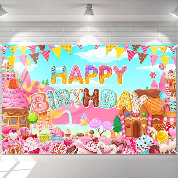 Avezano Candyland Backdrop for Girl Sweet Donut Ice Cream Candy Theme Birthday Party Decoration Cartoon Candy Land Birthday Party Supplies Banner 70.8 x 43.3 Inch
