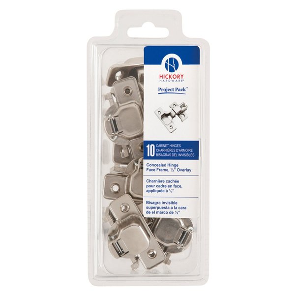 Hickory Hardware VP5124-14 Euro Cabinet Concealed Hinge - Self Closing Feature - 1/2 Inch Overlay Face Frame Design with 105° Opening - Easy Installation Hinge - Polished Nickel Finish Pack of 1 Pair