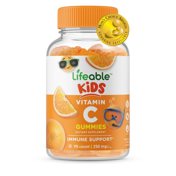 Lifeable Kids Vitamin C Gummies | 250mg | Great Tasting VIT C | Vegan GMO-Free Vitamin C Chewable | for Immune Support | 90 Gummies