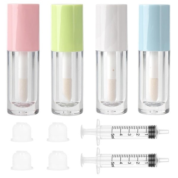 Qeuly 4 Piece Lip Gloss Tubes, 6ml Empty Lip Gloss Tubes with Wand, Clear Plastic Lip Gloss Containers for Skin Care Oil DIY Makeup Lipgloss Making Kit (D25xH86mm)