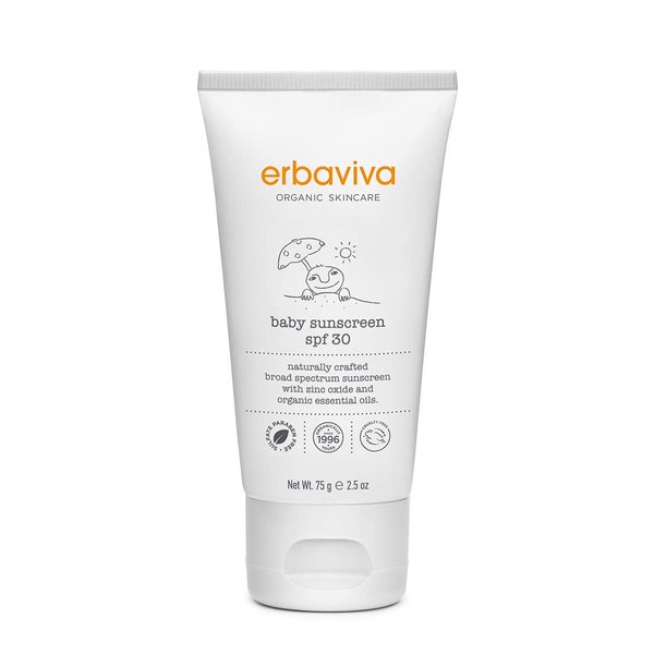 Erbaviva Organic Baby Sunscreen 2.5 Ounce - Coral Reef Safe, Natural, UVA & UVB Protection, Water Resistant, Infused with Essential Oils