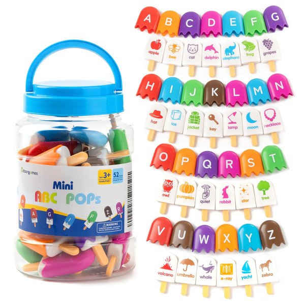 Odoorgames 52 Pcs Mini ABC Pops – Alphabet Learning Toys, Preschool Educational Toys for Classroom - Fun and Engaging Alphabet Matching Game