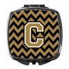 Caroline's Treasures CJ1050-CSCM Letter C Chevron Black and Gold Compact Mirror Decorative Travel Makeup Mirror for Women Girls Gifts Pocket Makeup Mirror Folding Handheld