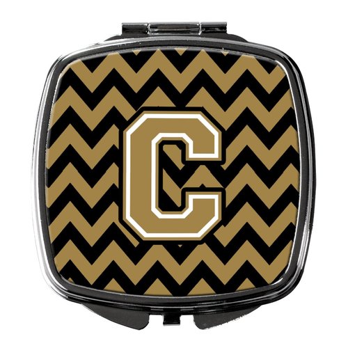Caroline's Treasures CJ1050-CSCM Letter C Chevron Black and Gold Compact Mirror Decorative Travel Makeup Mirror for Women Girls Gifts Pocket Makeup Mirror Folding Handheld
