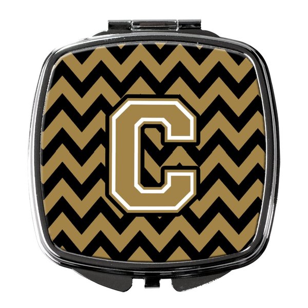 Caroline's Treasures CJ1050-CSCM Letter C Chevron Black and Gold Compact Mirror Decorative Travel Makeup Mirror for Women Girls Gifts Pocket Makeup Mirror Folding Handheld