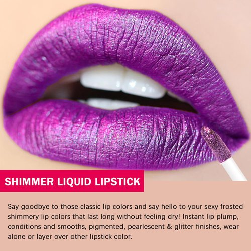Maydear Metallic Liquid Lipstick, 6 Colors Shimmer Lip Gloss Set for Women, Long-Wear, Diamond Glitter Finish, Pearl Glam Lip Stain Makeup for Dress-Up, Cosplay, Halloween