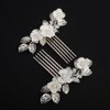 Rumtock 2pcs White Flower Silver Leaf Hair Comb Set for Wedding Brides Women Handmade Boho Jewelry