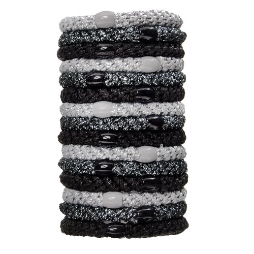 L. Erickson Grab & Go Pony Tube - Black Metallic - 15 Pack Ponytail Holder Hair Ties