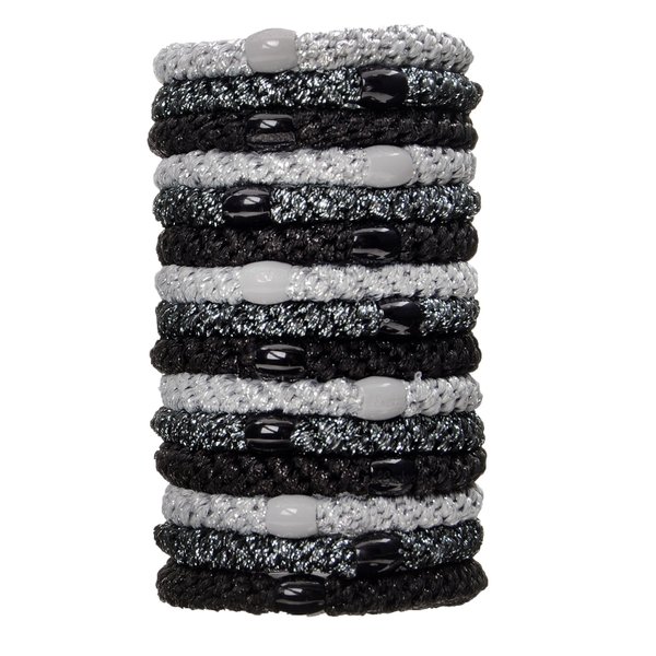 L. Erickson Grab & Go Pony Tube - Black Metallic - 15 Pack Ponytail Holder Hair Ties