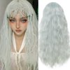 Dai Cloud Grey Long Curly Wavy Wigs for Women Wave Wig with Bangs Natural Looking Synthetic Heat Resistant Hair Wigs Cosplay Halloween Costume Wig