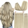 GOO GOO Wire Hair Extensions Human Hair, 17A/60A Ash Blonde mix Platinum Blonde Highlighted 20inch 140g, Invisible Wire Hair Extensions with Transparent, Seamless Fish Line Hairpiece