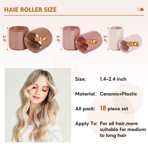 xnicx 18pcs Ceramic Ionic Thermal Hair Rollers,Self-Grip Hair Roller Set Hair Curlers,Rollers Hair Curlers to Sleep In for Hair Blowout Look,Salon Quality for Long Short Hair(Brown Pink White)