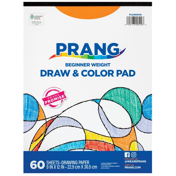 Prang (Formerly Art Street) Drawing & Color Paper Pad, White, Beginner Weight, 9" x 12", 60 Sheets