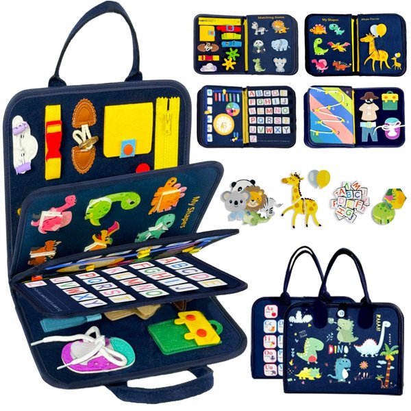Qizfun Busy Board Book Montessori Toys for 1 2 3 4 Year Old, Boy Birthday Gifts, Educational Sensory Learning Toys for Toddlers 1-3, Car Airplane Travel Activities Toys for Kids Ages 2-4 Year Old