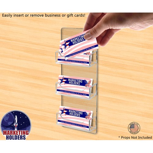 Marketing Holders Wall Mount Business Card Holder with Hanging Hardware For 3.5" x 2" Cards 3 Pocket Clear Acrylic Vertical Display Rack Organizer Holds 50 Business or 30 Gift Cards