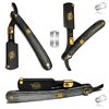 Black and Gold Straight Edge Hair Shaving Razor with Full Double Edge Blade Holder – Professional Barber Beauty Salon All Purpose Durable Shaving Razor – Cut Throat Folding Blade