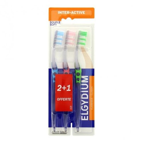 Elgydium Inter-Active Soft Toothbrush Pack of 3 Toothbrushes