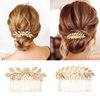 3PCS Leaf Hair Side Combs, Gold Rhinestone Hair Comb, Hair Side Comb Clips, Hair Accessories for Women, Girls, Bride, Bridesmaid