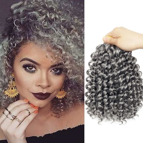 BECUS 3Packs Grey Crochet Hair for Black Women Gray Jamaican Bounce Wand Curl Crochet Hair 8Inches Gogo Curl Crochet Hair for Women Synthetic Hair Extensions 24 Root/Pack(Grey Mix Blonde)