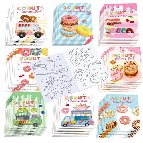 littkeef cliaet 12 Pcs Donut Coloring Books Donut Party Favors Bunnies Bulk Mini Coloring Books Bulk for Kids DIY Art Drawing Activity Book Set for Donut Themed Birthday Party Supplies