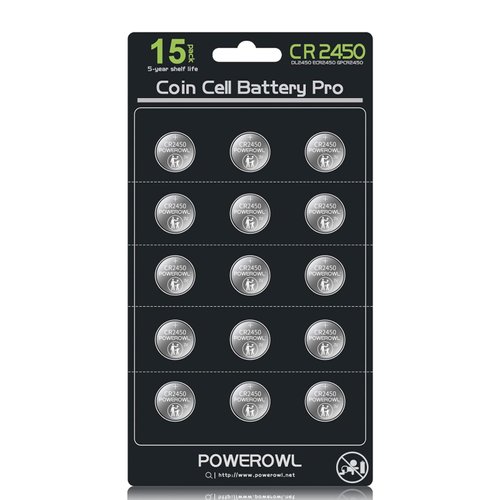 POWEROWL High Capacity CR2450 Battery (15-Pack) 3v Lithium Batteries, 10 Years Leak-Free, Long Lasting CR 2450
