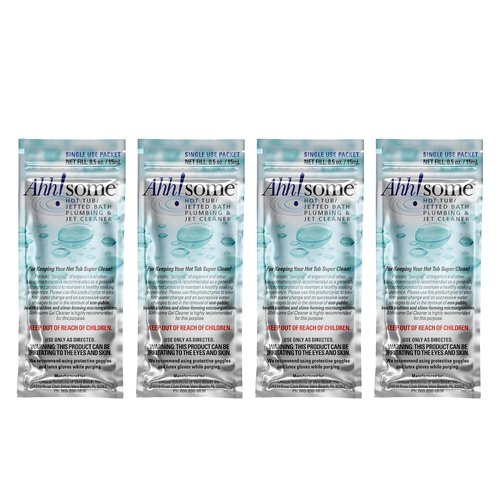 Ahh-Some - Hot Tub Cleaner & Purge Packet | Clean Pipes, Jet Line & Jets Gunk Build Up | Clear & Soften Water for Hot Tub, Jetted Tub, Swim Spa | Top Clarifier Up To 450 Gallons Of Water (Pack of 4)